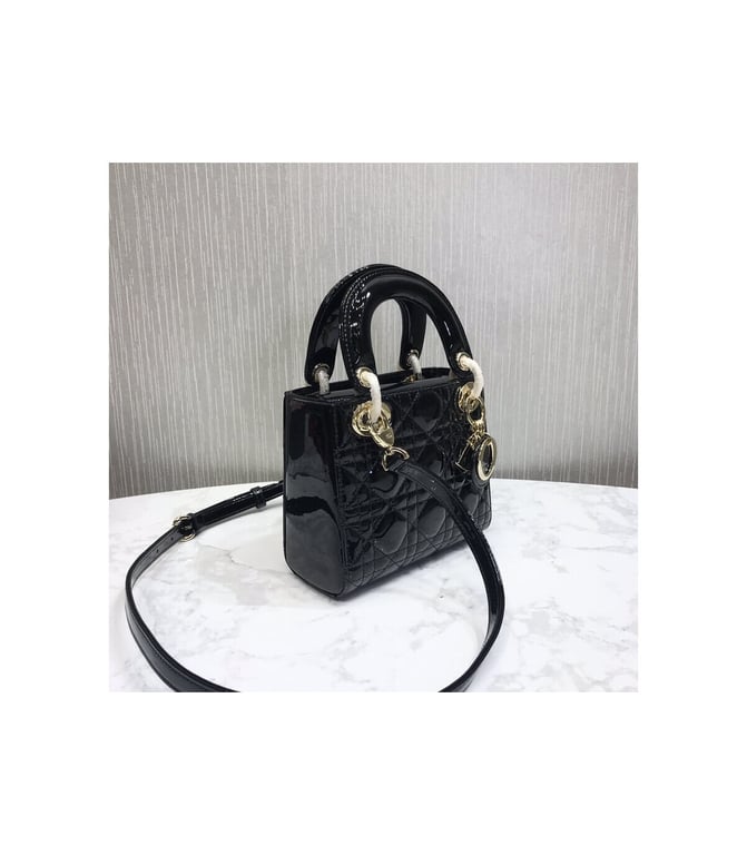 Christian Dior Mini Lady Dior Bag Black Patent Cannage Calfskin 17cm, Designer Handbags, Womens Purse, luxury bags - Image 7