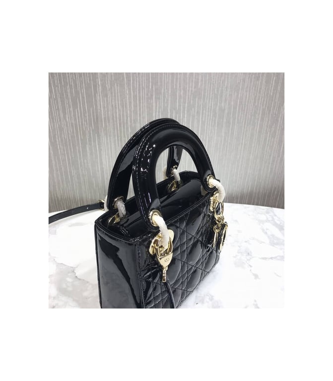 Christian Dior Mini Lady Dior Bag Black Patent Cannage Calfskin 17cm, Designer Handbags, Womens Purse, luxury bags - Image 8