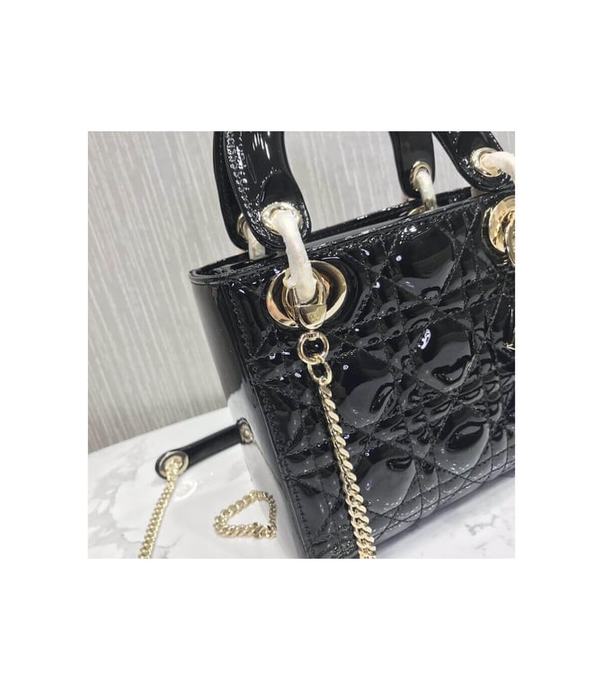 Christian Dior Mini Lady Dior Bag Black Patent Cannage Calfskin 17cm, Designer Handbags, Womens Purse, luxury bags - Image 9