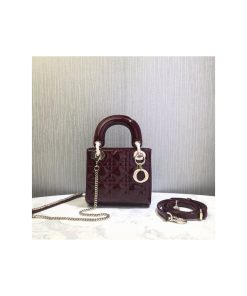 Christian Dior Mini Lady Dior Bag Burgundy Patent Cannage Calfskin, Designer Handbags, Womens Purse, luxury bags