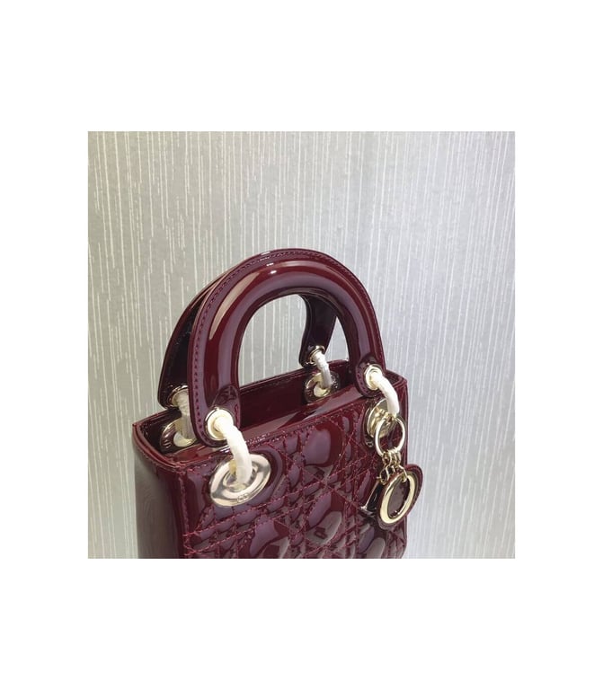 Christian Dior Mini Lady Dior Bag Burgundy Patent Cannage Calfskin, Designer Handbags, Womens Purse, luxury bags - Image 10