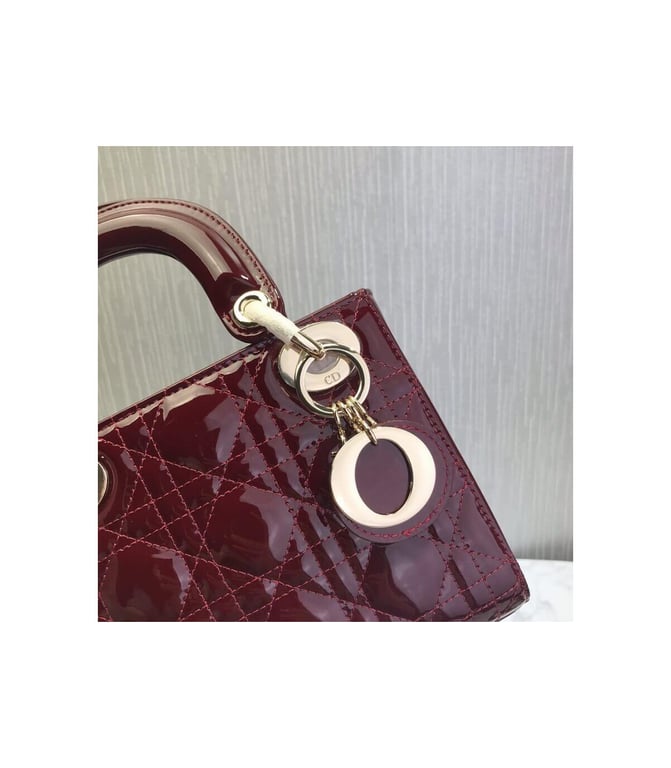 Christian Dior Mini Lady Dior Bag Burgundy Patent Cannage Calfskin, Designer Handbags, Womens Purse, luxury bags - Image 11