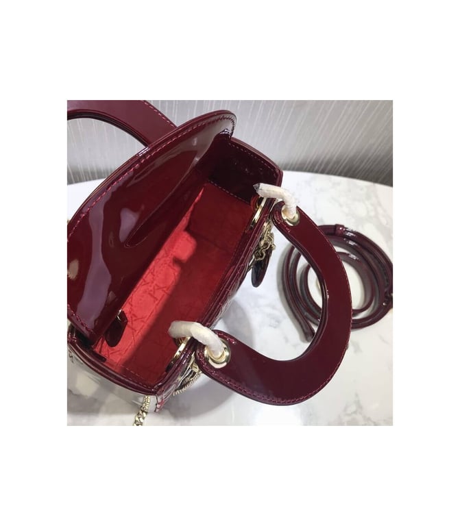 Christian Dior Mini Lady Dior Bag Burgundy Patent Cannage Calfskin, Designer Handbags, Womens Purse, luxury bags - Image 13