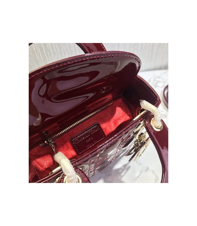 Christian Dior Mini Lady Dior Bag Burgundy Patent Cannage Calfskin, Designer Handbags, Womens Purse, luxury bags - Image 14
