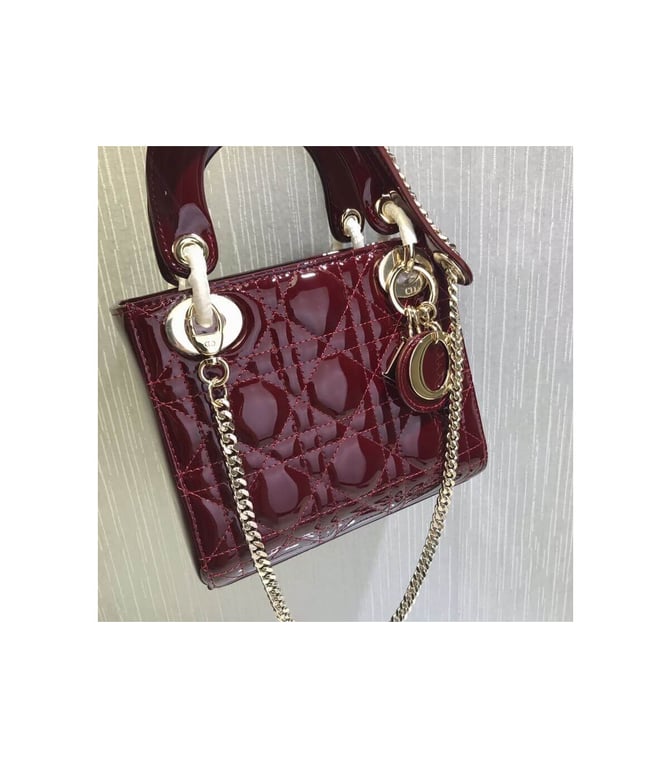 Christian Dior Mini Lady Dior Bag Burgundy Patent Cannage Calfskin, Designer Handbags, Womens Purse, luxury bags - Image 7