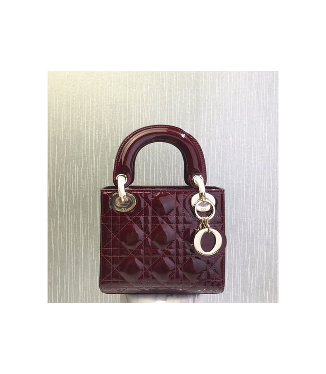 Christian Dior Mini Lady Dior Bag Burgundy Patent Cannage Calfskin, Designer Handbags, Womens Purse, luxury bags - Image 8