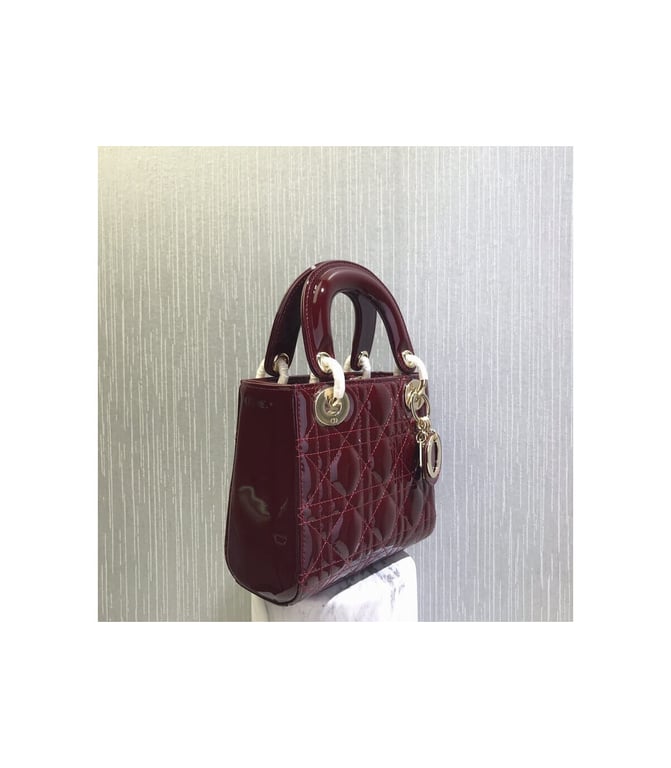 Christian Dior Mini Lady Dior Bag Burgundy Patent Cannage Calfskin, Designer Handbags, Womens Purse, luxury bags - Image 9