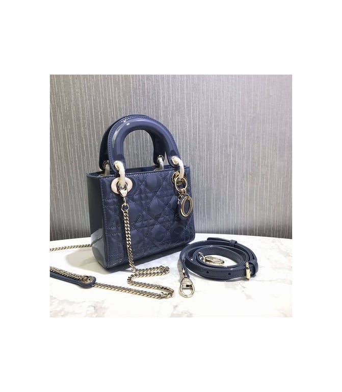 Christian Dior Mini Lady Dior Bag Blue Patent Cannage Calfskin, Designer Handbags, Womens Purse, luxury bags