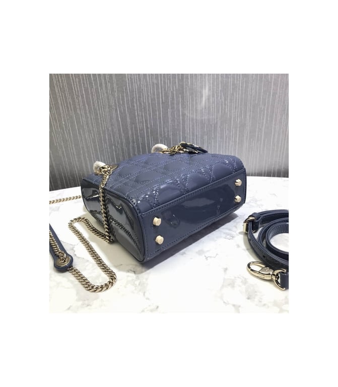 Christian Dior Mini Lady Dior Bag Blue Patent Cannage Calfskin, Designer Handbags, Womens Purse, luxury bags - Image 10