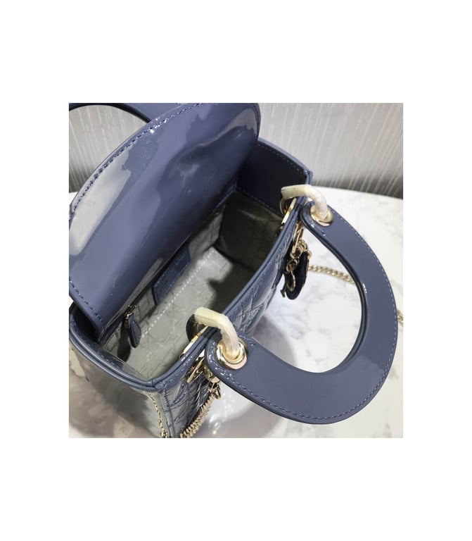 Christian Dior Mini Lady Dior Bag Blue Patent Cannage Calfskin, Designer Handbags, Womens Purse, luxury bags - Image 12