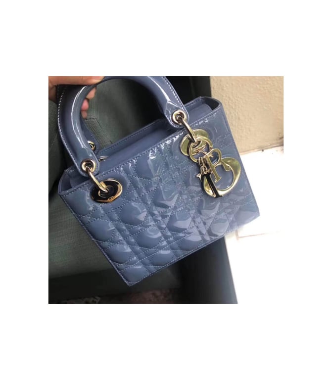 Christian Dior Mini Lady Dior Bag Blue Patent Cannage Calfskin, Designer Handbags, Womens Purse, luxury bags - Image 4