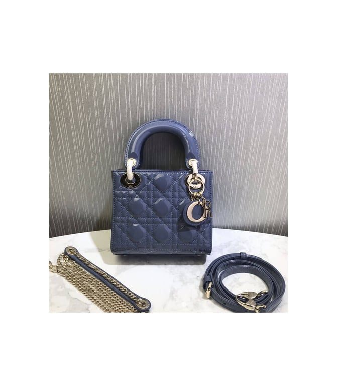Christian Dior Mini Lady Dior Bag Blue Patent Cannage Calfskin, Designer Handbags, Womens Purse, luxury bags - Image 5
