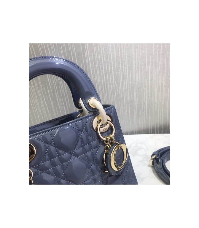 Christian Dior Mini Lady Dior Bag Blue Patent Cannage Calfskin, Designer Handbags, Womens Purse, luxury bags - Image 6