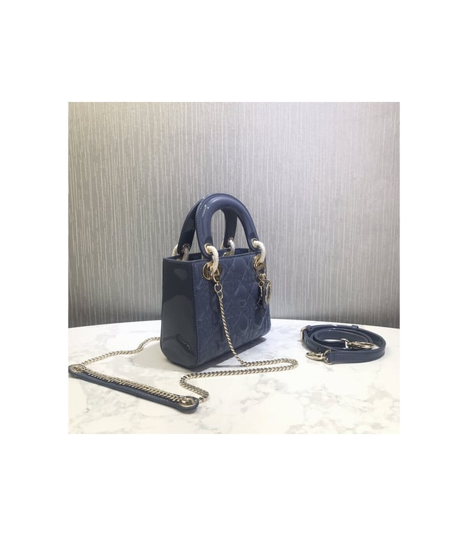 Christian Dior Mini Lady Dior Bag Blue Patent Cannage Calfskin, Designer Handbags, Womens Purse, luxury bags - Image 7