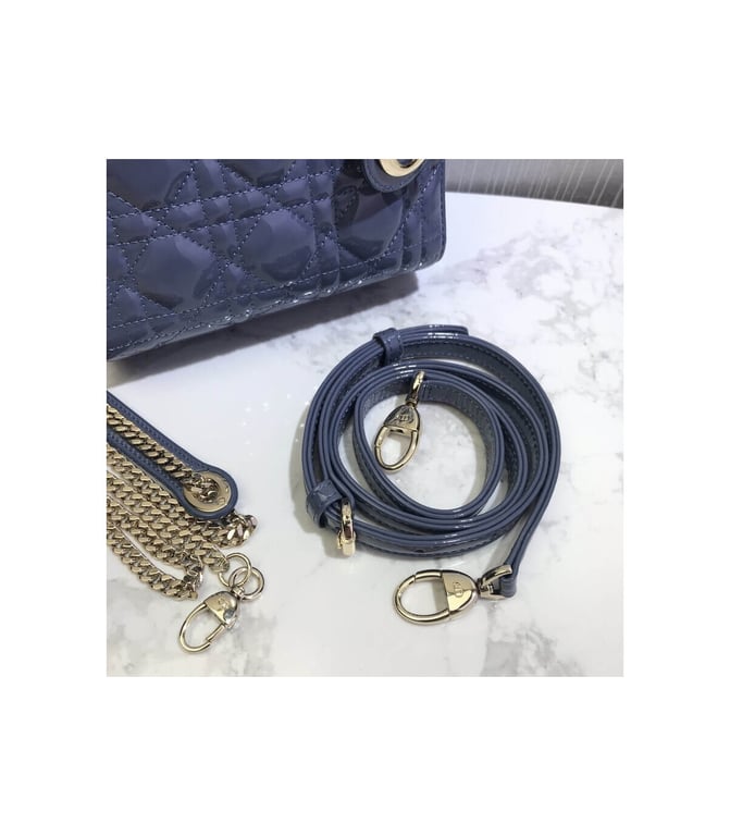 Christian Dior Mini Lady Dior Bag Blue Patent Cannage Calfskin, Designer Handbags, Womens Purse, luxury bags - Image 8