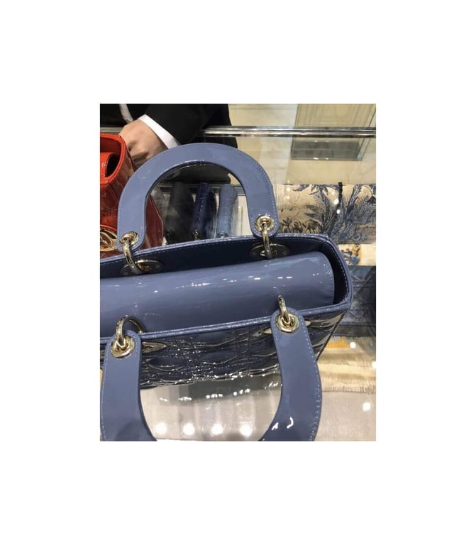 Christian Dior Mini Lady Dior Bag Blue Patent Cannage Calfskin, Designer Handbags, Womens Purse, luxury bags - Image 9