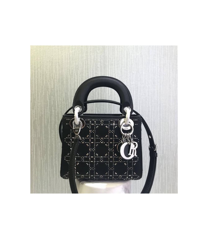 Christian Dior Mini Lady Dior Bag Black Calfskin with Platinum Beaded Cannage Embroidery, Designer Handbags, Womens Purse, luxury bags - Image 5