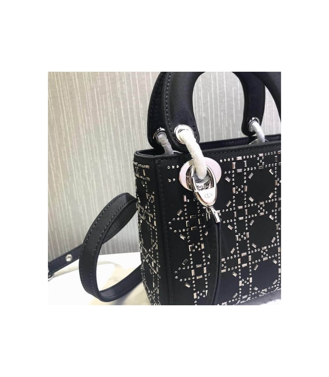 Christian Dior Mini Lady Dior Bag Black Calfskin with Platinum Beaded Cannage Embroidery, Designer Handbags, Womens Purse, luxury bags - Image 6