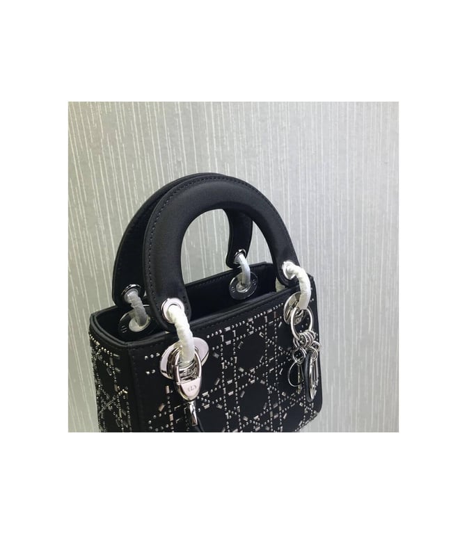 Christian Dior Mini Lady Dior Bag Black Calfskin with Platinum Beaded Cannage Embroidery, Designer Handbags, Womens Purse, luxury bags - Image 7