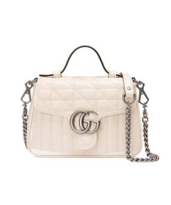 Gucci GG Marmont White Matelasse Leather Mini Top Handle Bag