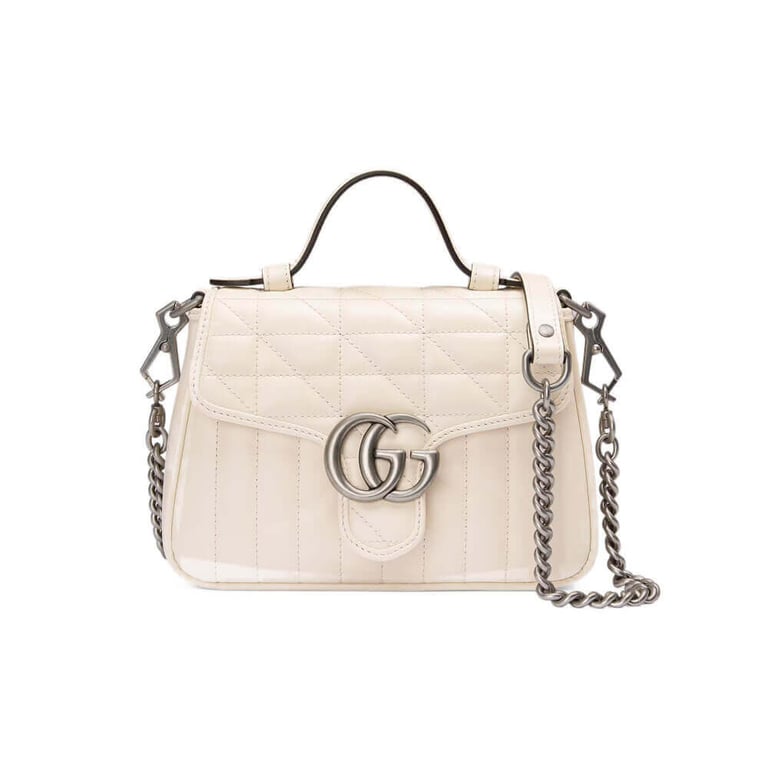 Gucci GG Marmont White Matelasse Leather Mini Top Handle Bag
