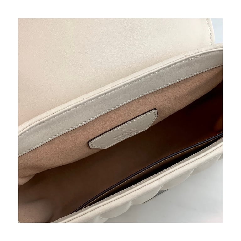 Gucci GG Marmont White Matelasse Leather Mini Top Handle Bag - Image 11