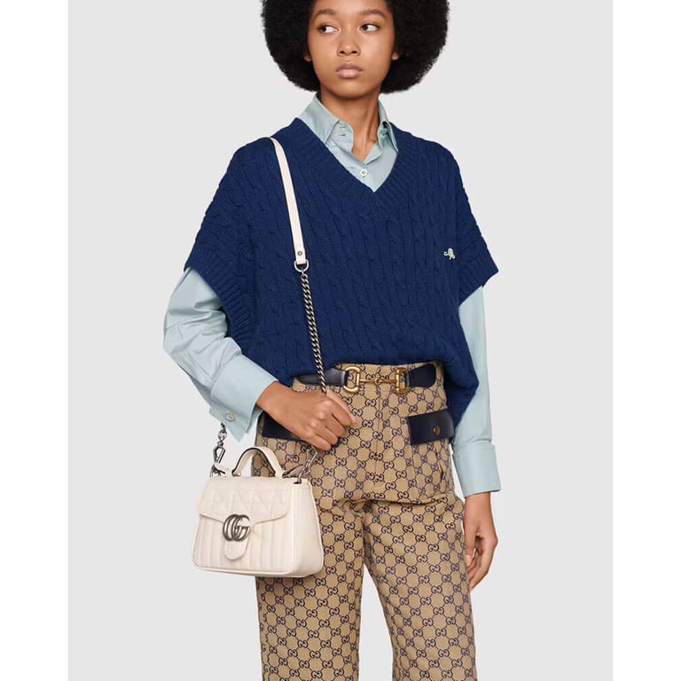 Gucci GG Marmont White Matelasse Leather Mini Top Handle Bag - Image 2