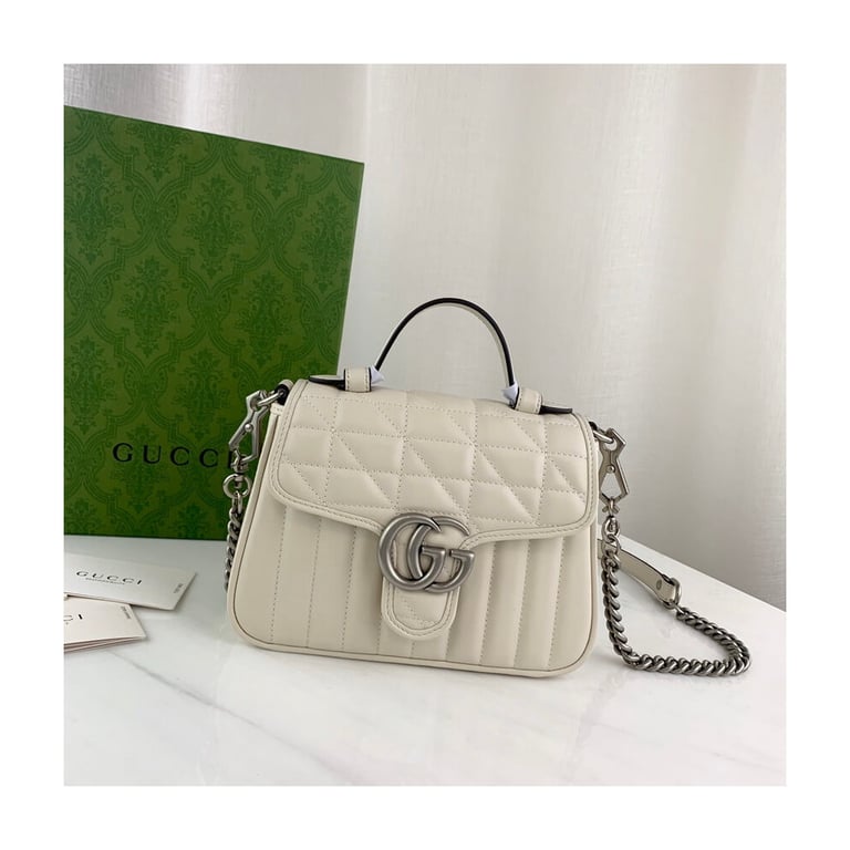 Gucci GG Marmont White Matelasse Leather Mini Top Handle Bag - Image 3