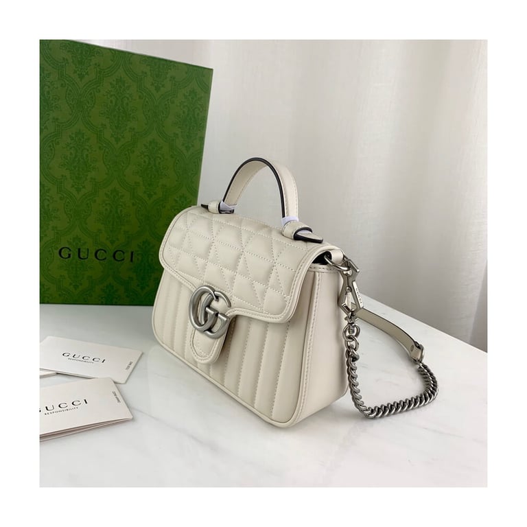 Gucci GG Marmont White Matelasse Leather Mini Top Handle Bag - Image 4