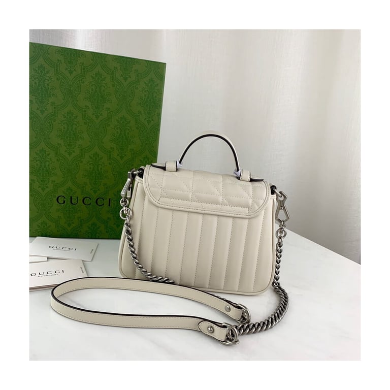 Gucci GG Marmont White Matelasse Leather Mini Top Handle Bag - Image 5