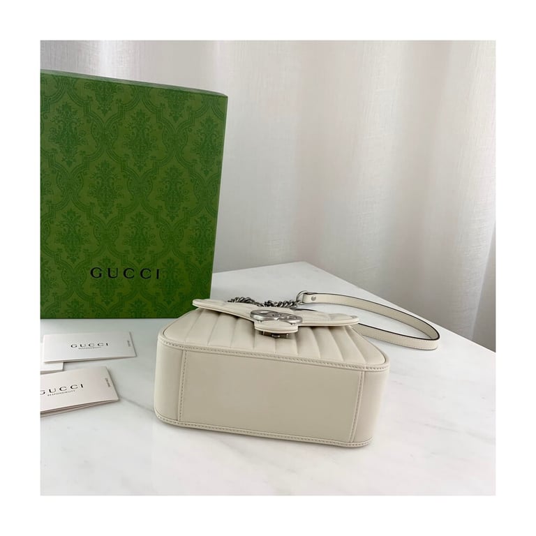 Gucci GG Marmont White Matelasse Leather Mini Top Handle Bag - Image 7