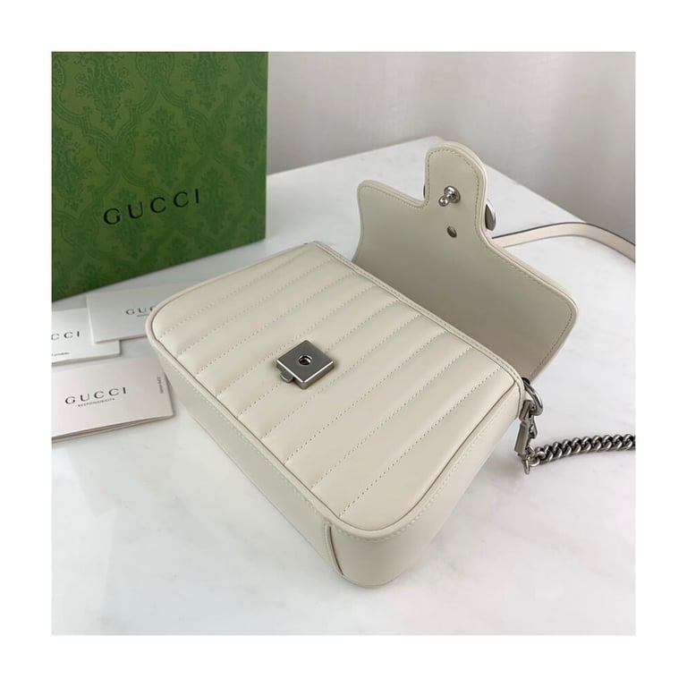 Gucci GG Marmont White Matelasse Leather Mini Top Handle Bag - Image 9