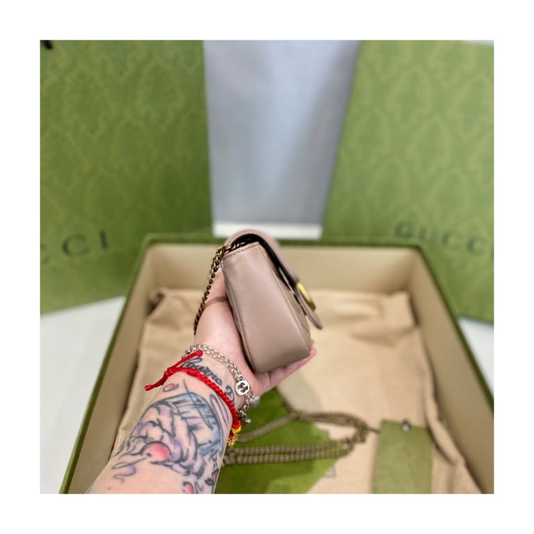 Gucci GG Marmont Matelasse Chevron Leather Super Mini Bag Nude Pink - Image 10
