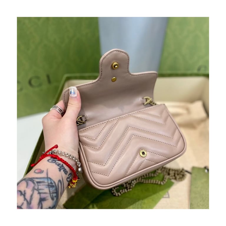 Gucci GG Marmont Matelasse Chevron Leather Super Mini Bag Nude Pink - Image 12