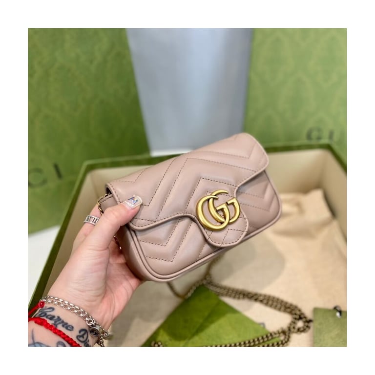 Gucci GG Marmont Matelasse Chevron Leather Super Mini Bag Nude Pink - Image 8