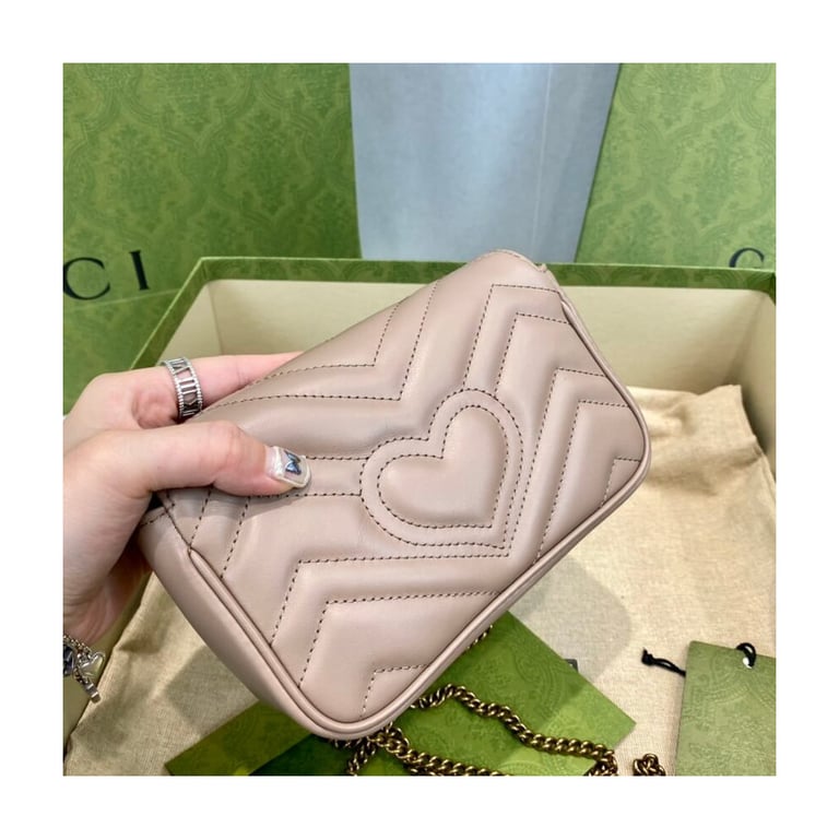 Gucci GG Marmont Matelasse Chevron Leather Super Mini Bag Nude Pink - Image 9