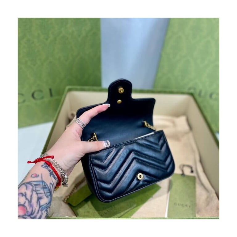 Gucci GG Marmont Matelasse Chevron Leather Super Mini Bag Black - Image 10