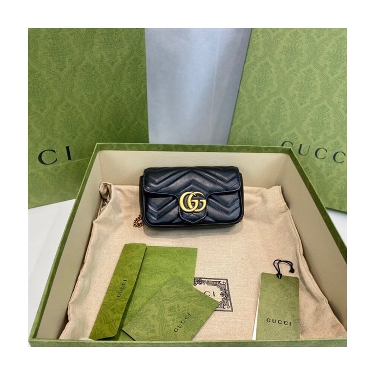 Gucci GG Marmont Matelasse Chevron Leather Super Mini Bag Black - Image 3