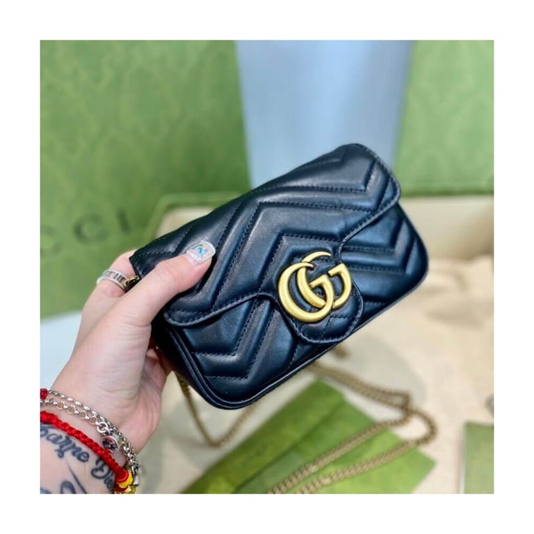 Gucci GG Marmont Matelasse Chevron Leather Super Mini Bag Black - Image 6
