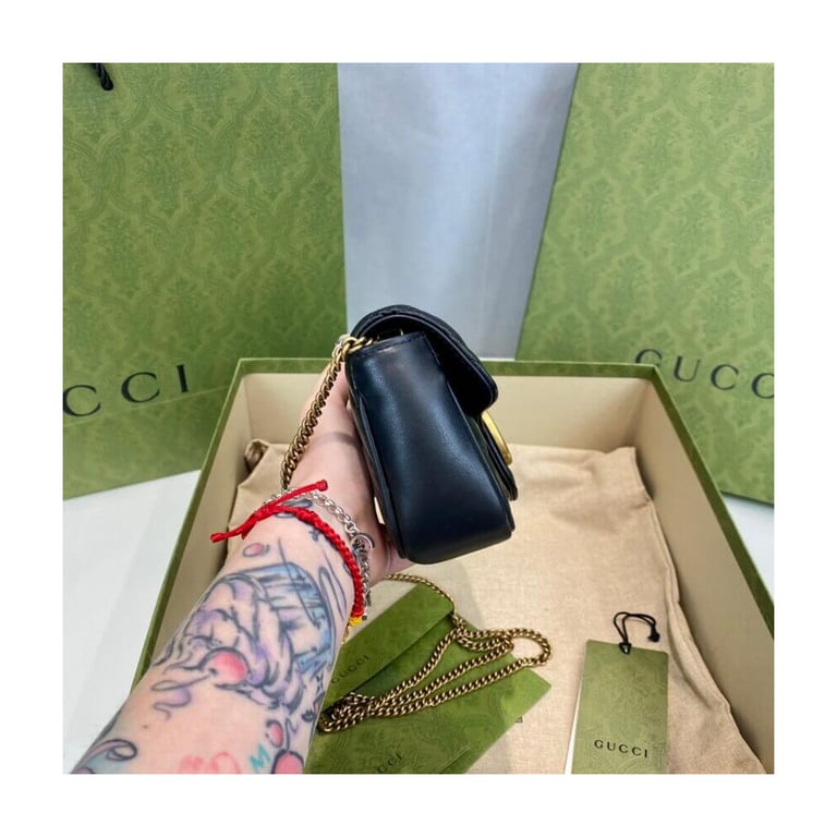 Gucci GG Marmont Matelasse Chevron Leather Super Mini Bag Black - Image 8