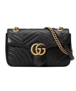 Gucci GG Marmont Matelasse Chevron Leather Small Shoulder Bag Black