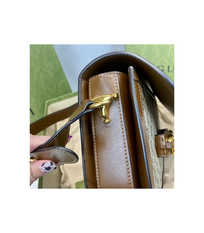 Gucci 1955 Horsebit Brown GG Supreme Canvas Shoulder Bag 25cm - Image 13