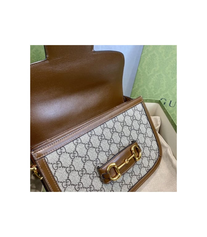 Gucci 1955 Horsebit Brown GG Supreme Canvas Shoulder Bag 25cm - Image 16