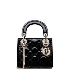 Christian Dior Mini Lady Dior Bag Black Patent Cannage Calfskin 17cm, Designer Handbags, Womens Purse, luxury bags