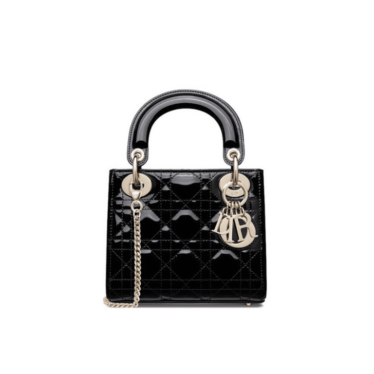 Christian Dior Mini Lady Dior Bag Black Patent Cannage Calfskin 17cm, Designer Handbags, Womens Purse, luxury bags