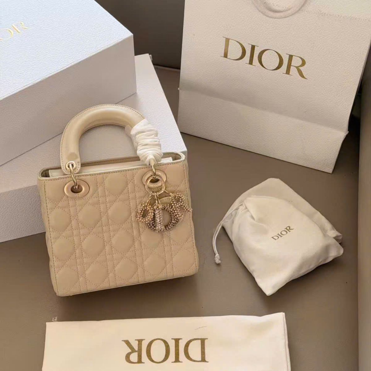 Christian Dior Mini Lady Dior Bag Pink Cannage Lambskin, Designer Handbags, Womens Purse, luxury bags - Image 3