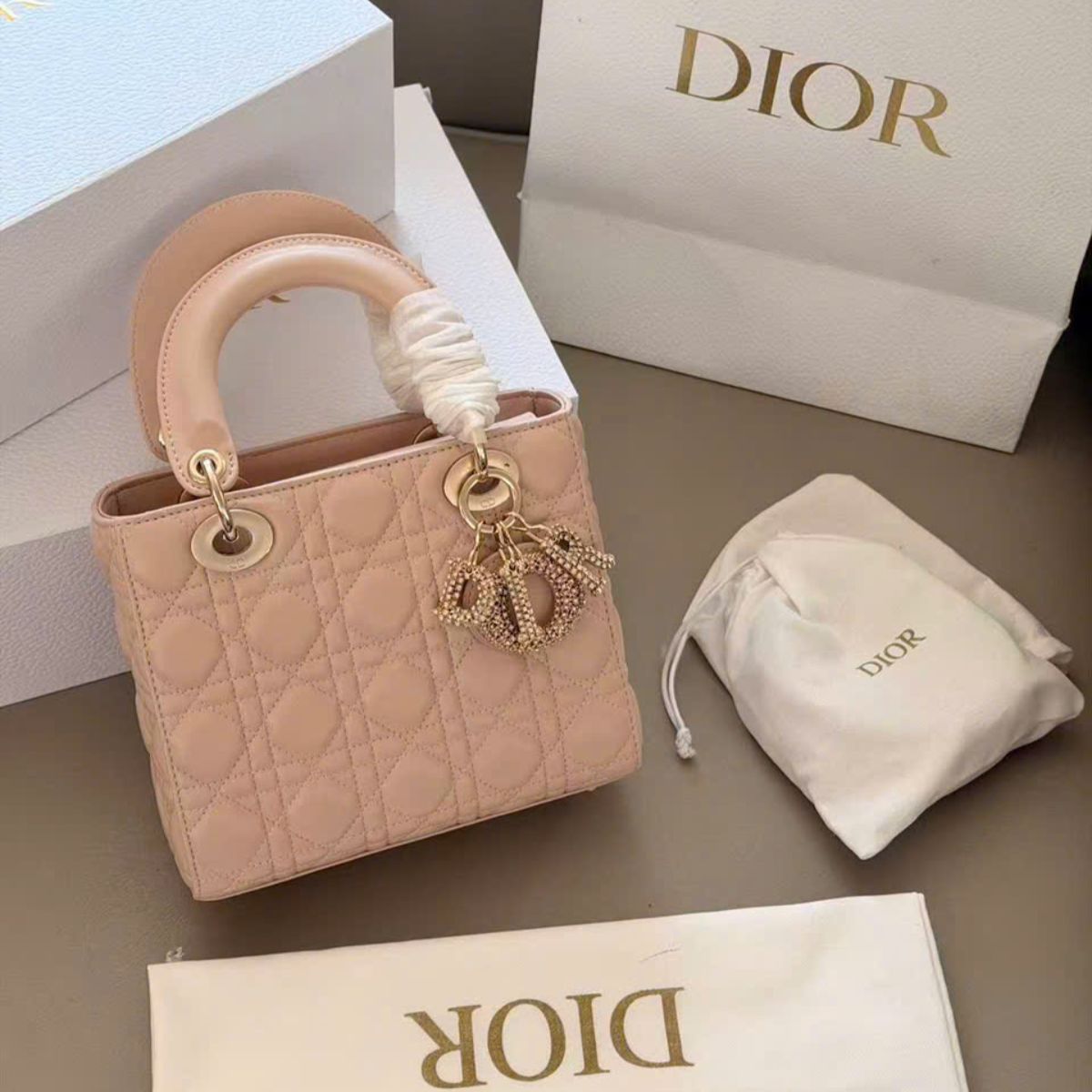 Christian Dior Mini Lady Dior Bag Pink Cannage Lambskin, Designer Handbags, Womens Purse, luxury bags - Image 4