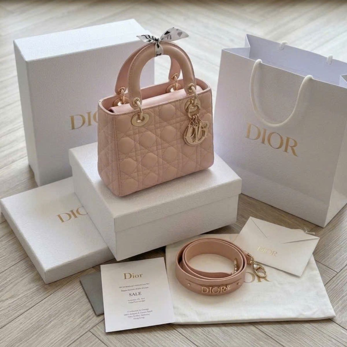 Christian Dior Mini Lady Dior Bag Pink Cannage Lambskin, Designer Handbags, Womens Purse, luxury bags - Image 5