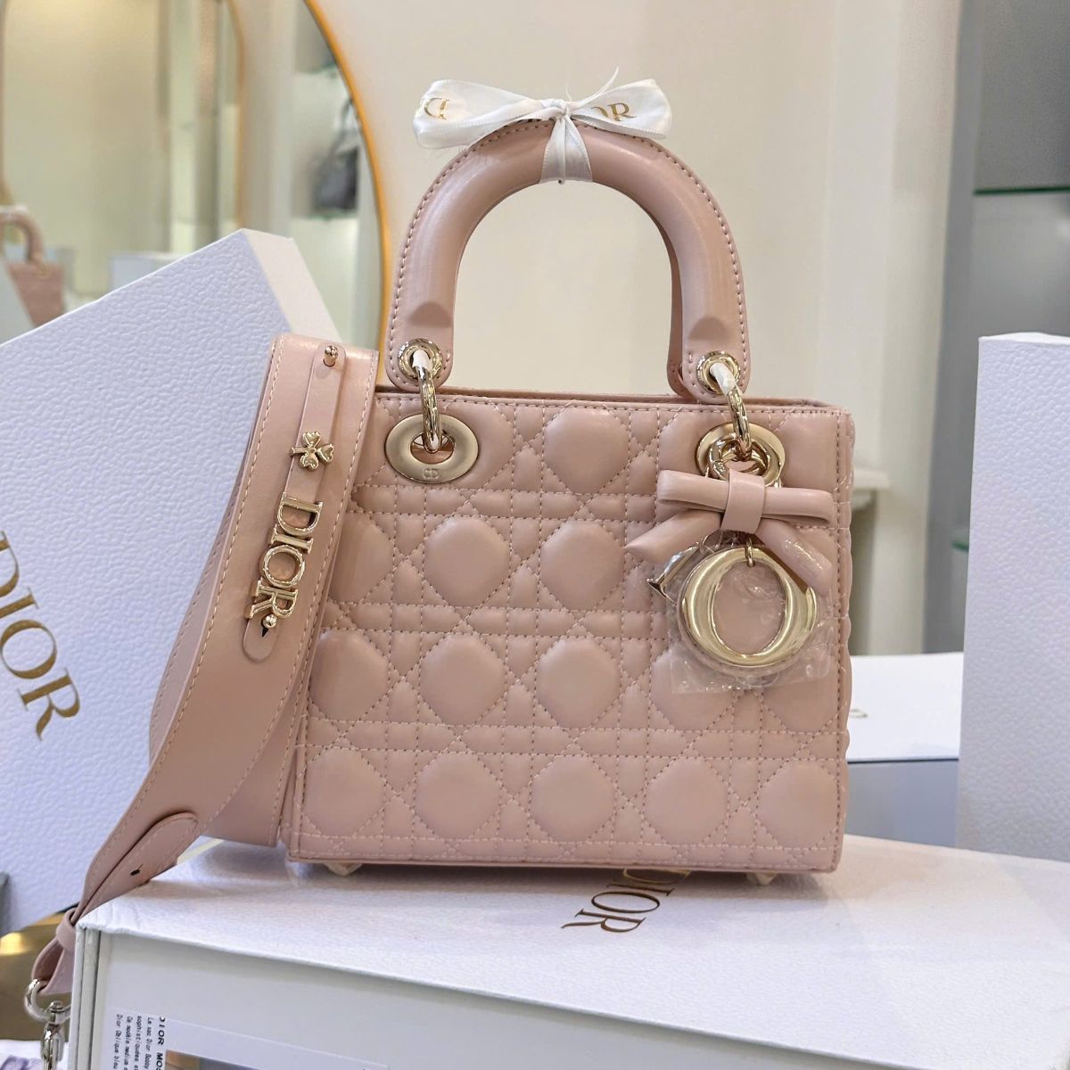 Christian Dior Mini Lady Dior Bag Pink Cannage Lambskin, Designer Handbags, Womens Purse, luxury bags - Image 2