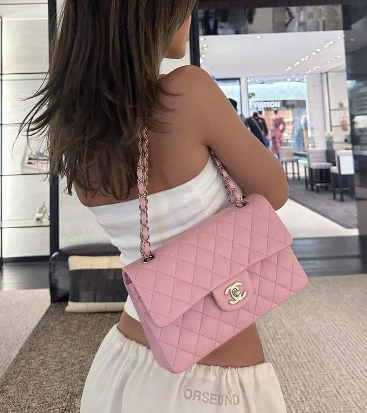 Luxury Diamond Quilted Crossbody Bag – Pink – 23cm - Image 7